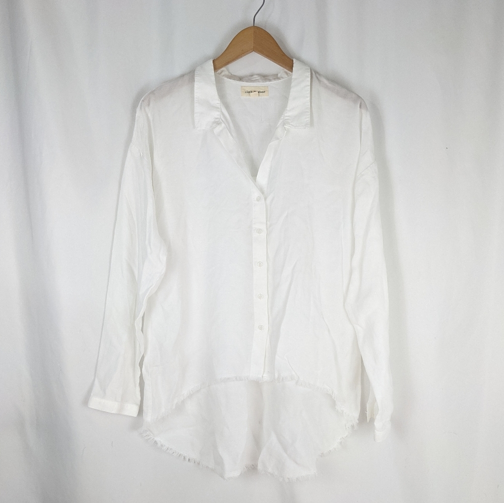 NEW Cloth & Stone Button Down Frayed Hi Lo Shirt - Picture 3 of 7